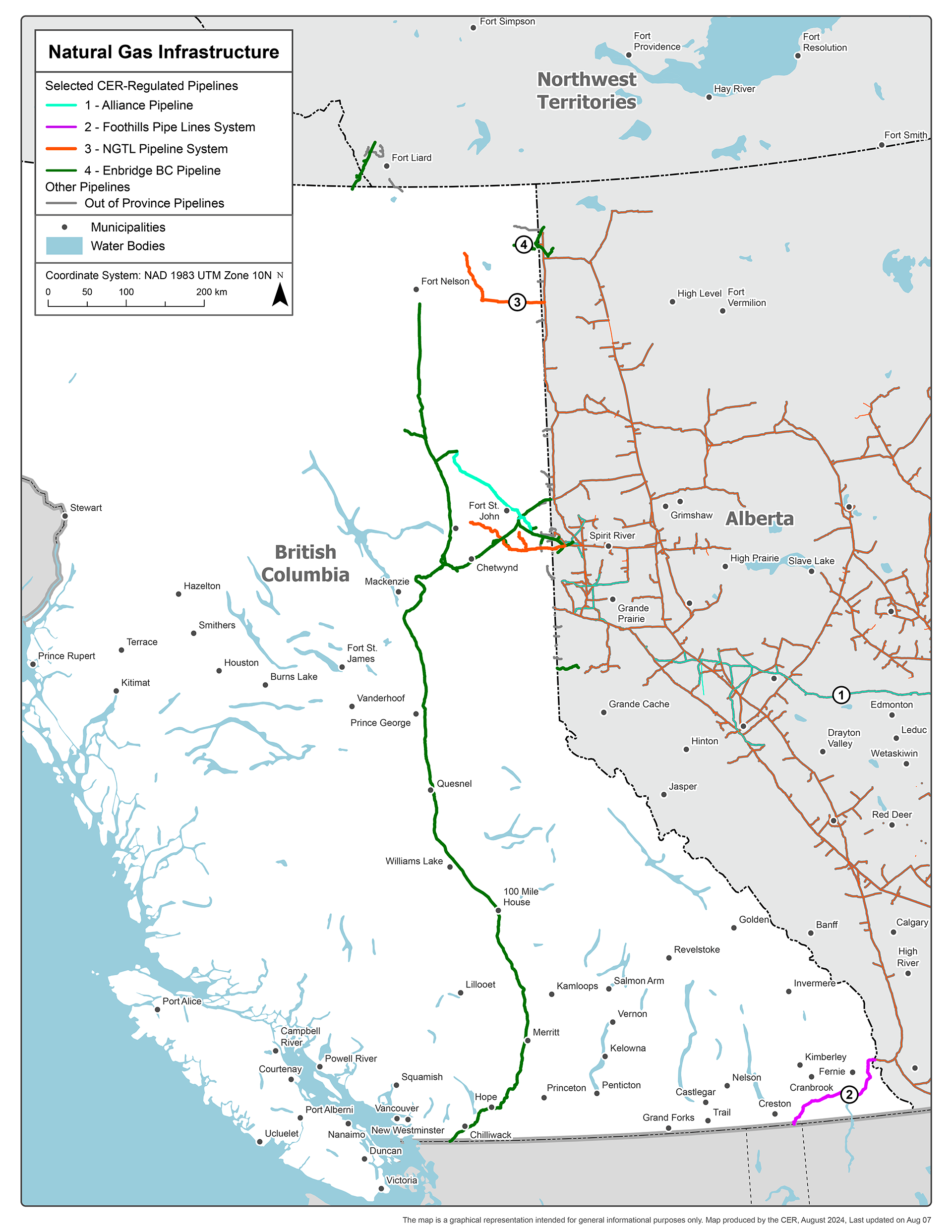 B.C. 省贸易与投资基础设施分布图 - 天然气